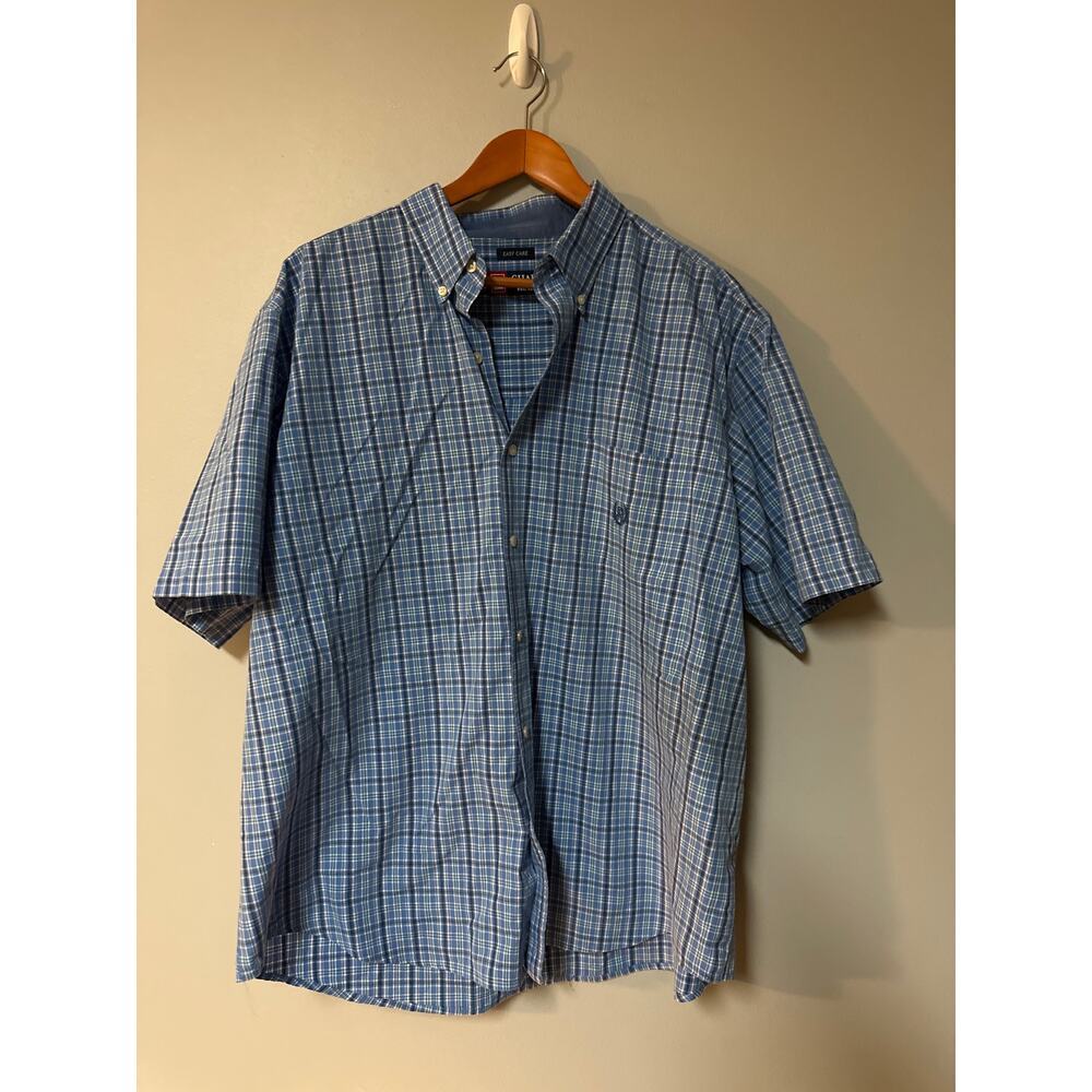 Chaps Men’s Blue Plaid Short Sleeve Button-Down Shirt | 2XL Tall
